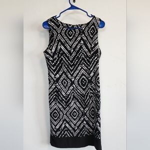 Mario Serrani Black & White Geometric Midi Sheath Dress